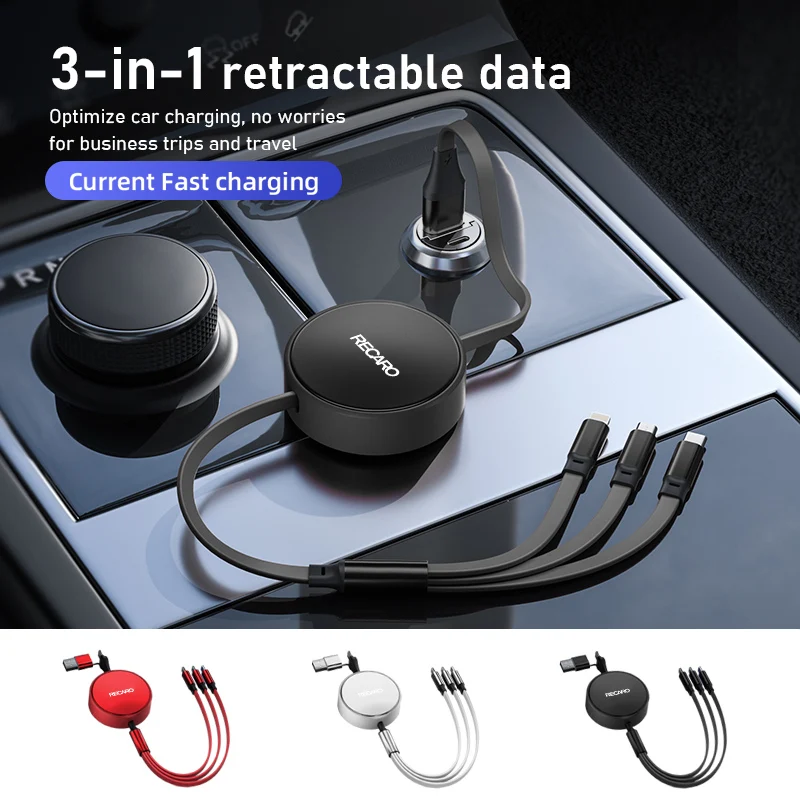 Caricabatterie Retrattile Per Auto 3 In 1 Apple Andriod Type-C Per Recaro Nan