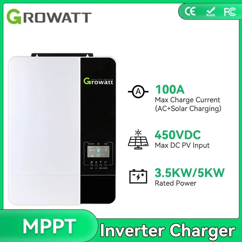 Pronto Stock Growatt 48V 5Kw 80A Inverter Solare Spf 5000Es 5000W Wechselrichter Fotovoltaico Accumulo Con Modulo Wifi