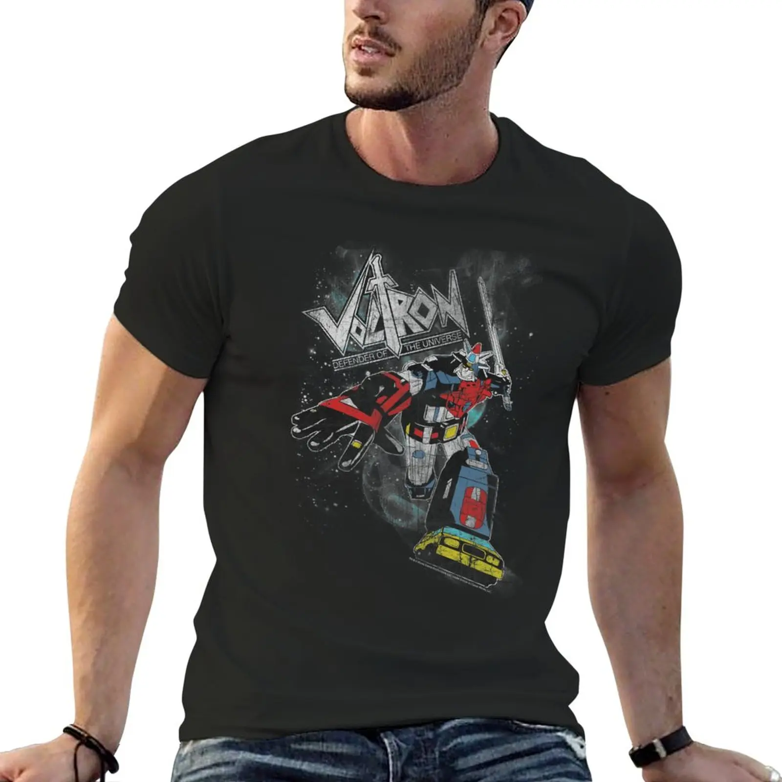 New Voltron Defender Of The Universe Distressed Action Portrait T-Shirt Graphic T Shirt Designer T Shirt Men