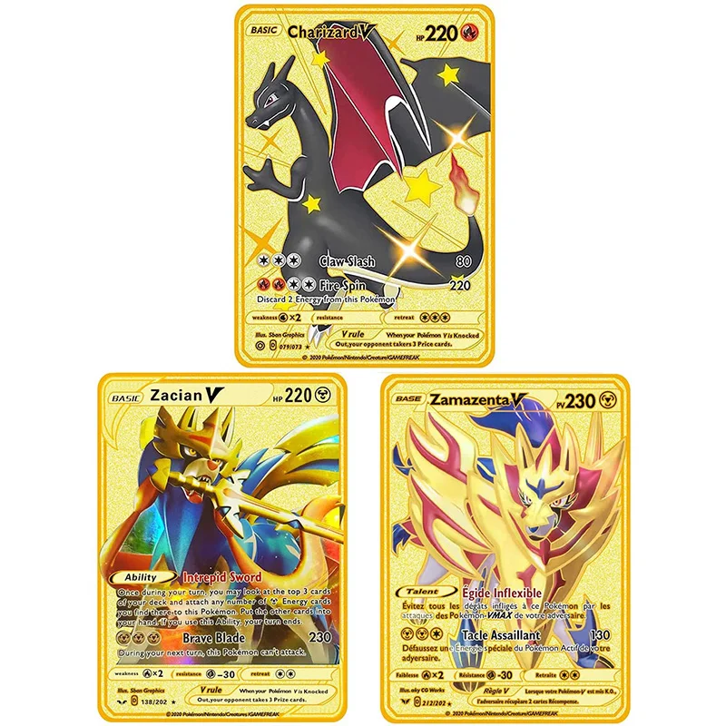 8.8*6.3Cm Carta Di Metallo Black Charizard Zacian Zamazenta Card Gold Card Silver Card Vmax Ex Gx Dx V Card Il Miglior Regalo Per Bambini