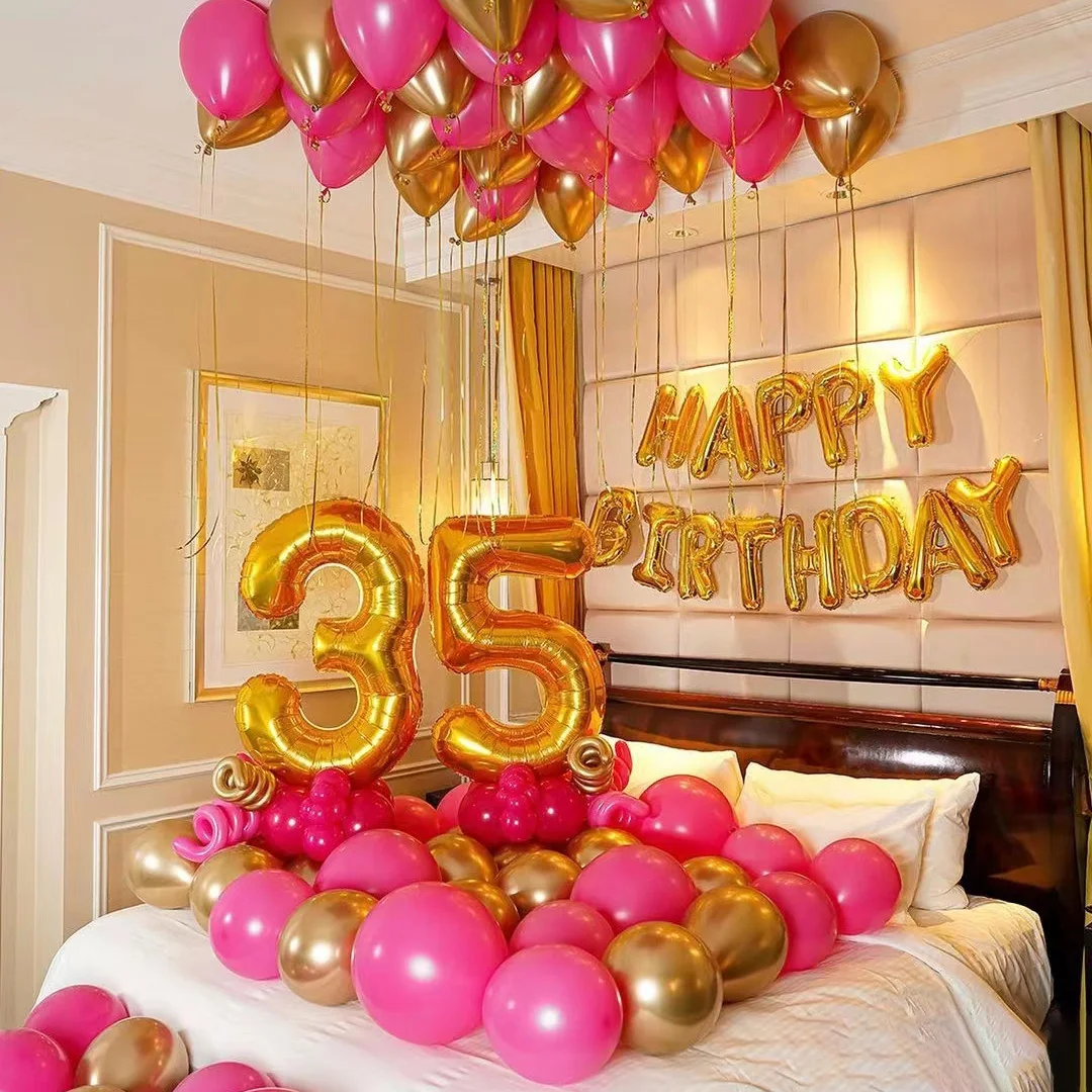 83 Pz/Set 40 50 60 70 35Th Decorazioni Per Feste Di Compleanno Palloncino Forniture Per Feste Per Ragazze Adulte Rose Red Metal Gold Air Helium Globos