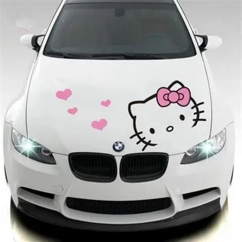 Sanrio Hello Kitty Cartoon Hood Car Sticker Kawaii Girls Personality Cars Body Decor Hellokt Waterproof Tear Off Applique Toy