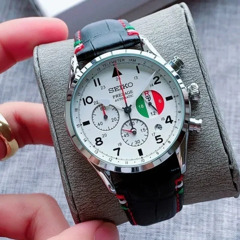 Cinturino In Pelle Per Orologio Al Quarzo Casual Da Uomo Seiko Quadrante In Bianco E Nero Con Data Automatica Timer Multifunzione Luminoso A Sei Aghi