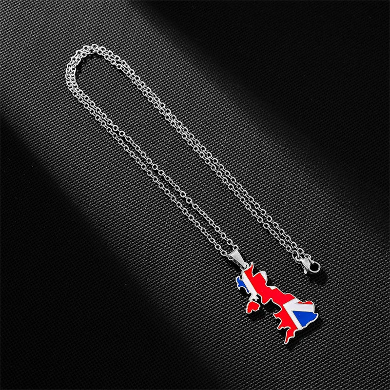 Collana Mappa Europa E America In Acciaio Inossidabile Regno Unito Di Gran Bretagna E Irlanda Del Nord
