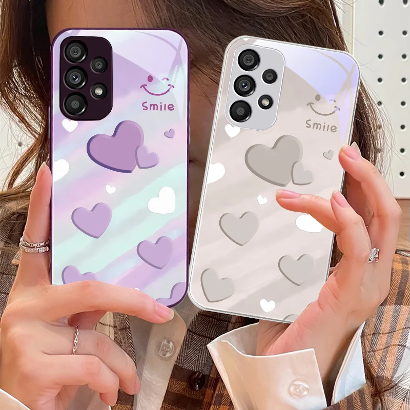 Smile Love Plum Purple Per Samsung Galaxy Note 10 Plus S20 S21 Fe S23 Ultra S8 9 A70 72 73 50 51 52 53 Custodia Per Telefono In Vetro Temperato