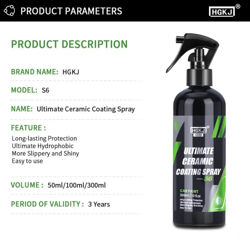 50Ml/100Ml Hgkj-Auto-S6 Ultimate Ceramic Coating Spray Automotive Coating Spray Car Paint Polish Coating Auto Detail Protection