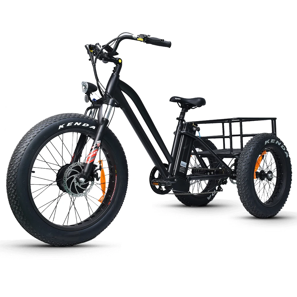 Custom Electric Fat Trike 48V 1500W Motoslitta Elettrica A Tre Ruote Fat Ebike 20-24 Pollici Ruota Elettrica Cargo Ebike