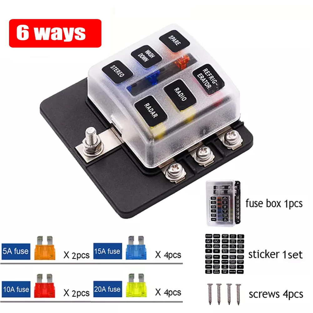 1Pc 12V 24V Portafusibili A Lama 6 Vie Scatola Dei Fusibili Modificata Morsettiera Con Spia A Led Per Barca Per Auto Marine Trike Fusee Fusibili Per A