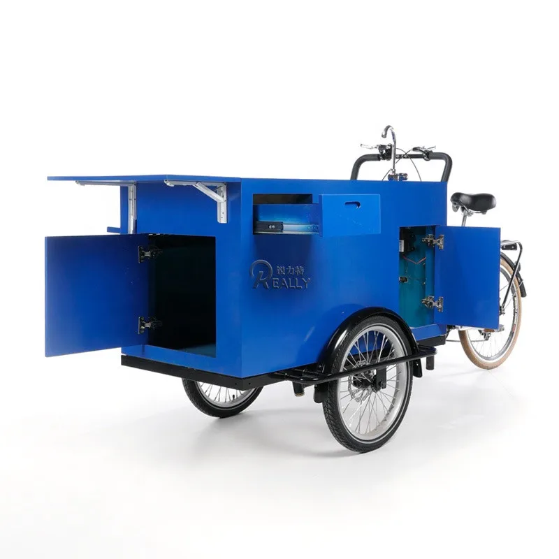 Blu Elettrico 3 Ruote Caffè Consegna Bici Grande Scatola Cibo Snack Bevanda Triciclo Classico Caffè Vending Trike
