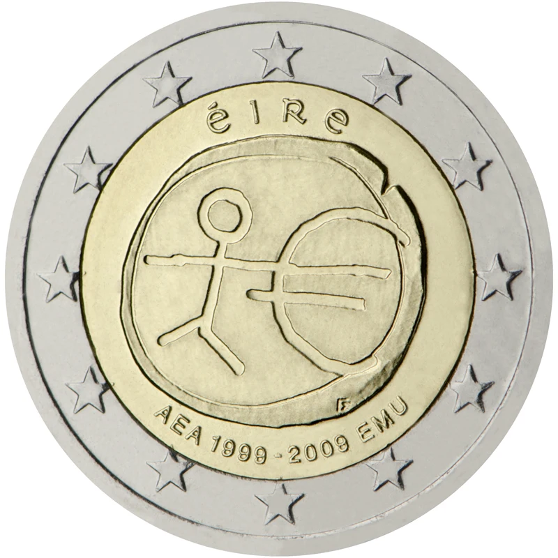 Irlanda 2009 Moneta Commemorativa 10 ° Anniversario Dell'Unione Economica E Moneta 2 Euro Unc