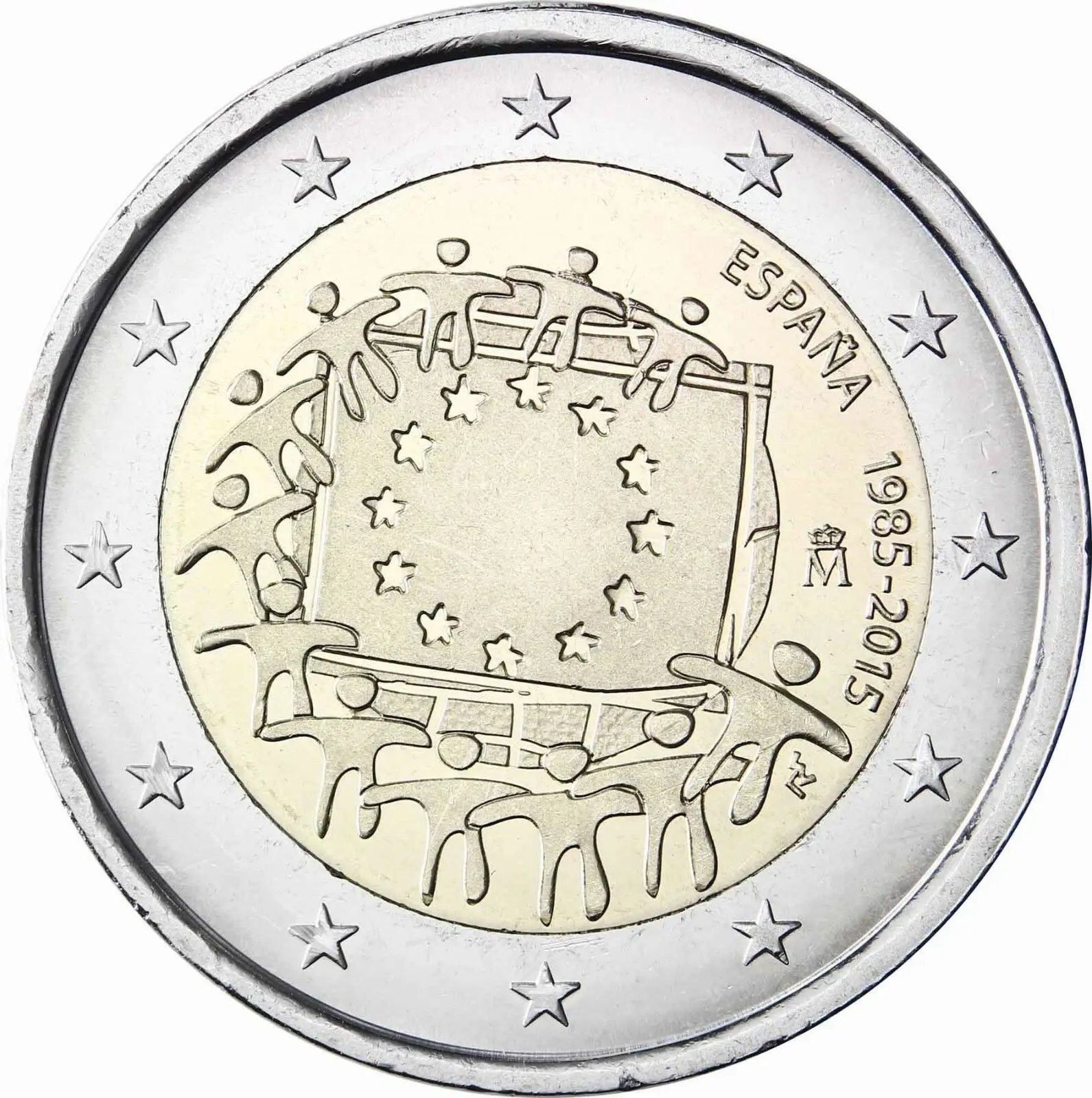 Spagna 2015 Moneta Commemorativa Bandiera Dell'Europa 30 ° Anniversario 2 Euro Unc Nuovo Di Zecca