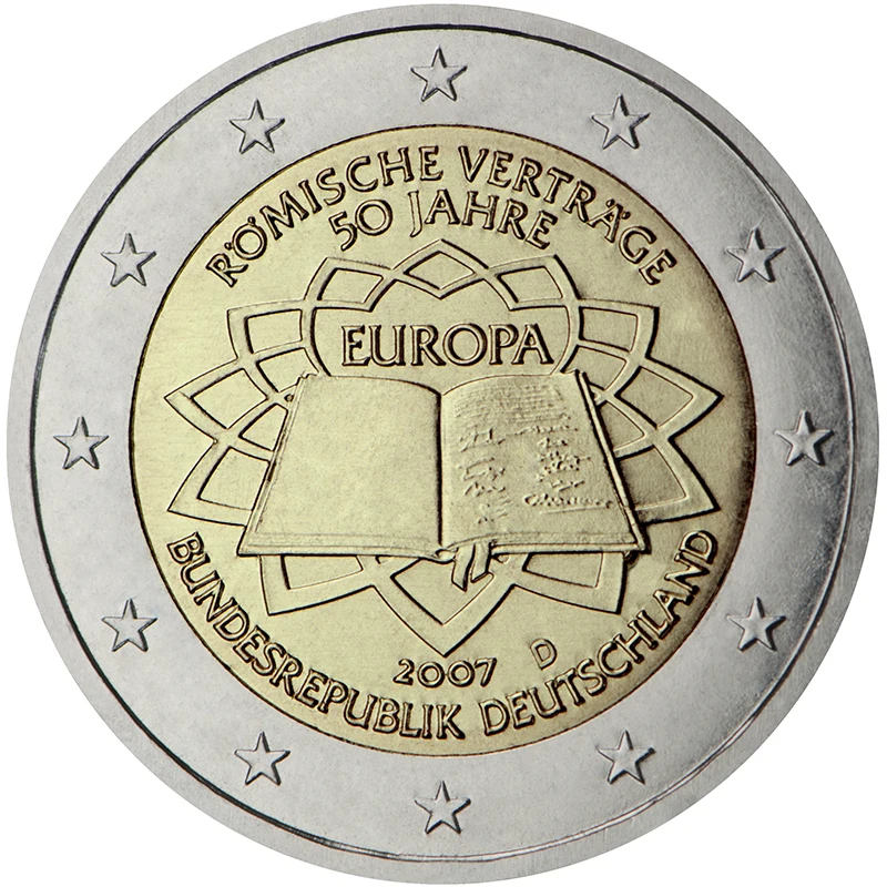 Moneta Commemorativa Della Germania Il 50 ° Anniversario Della Firma Del Trattato Di Roma 2007 2 Euro Unc