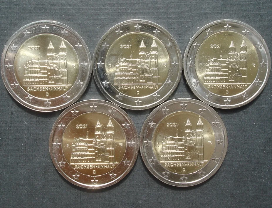 Germania 2021 Moneta Commemorativa Land-An Hardt State Coin Adfgj Five Standard 2 Euro Unc Nuovo Di Zecca
