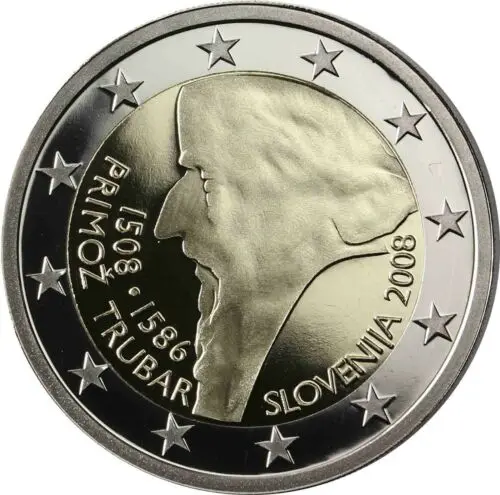 Moneta Commemorativa Raffinata Della Slovenia Moneta Da Anniversario 500 Primo 2 Euro Scatola Rotonda Nel 2008