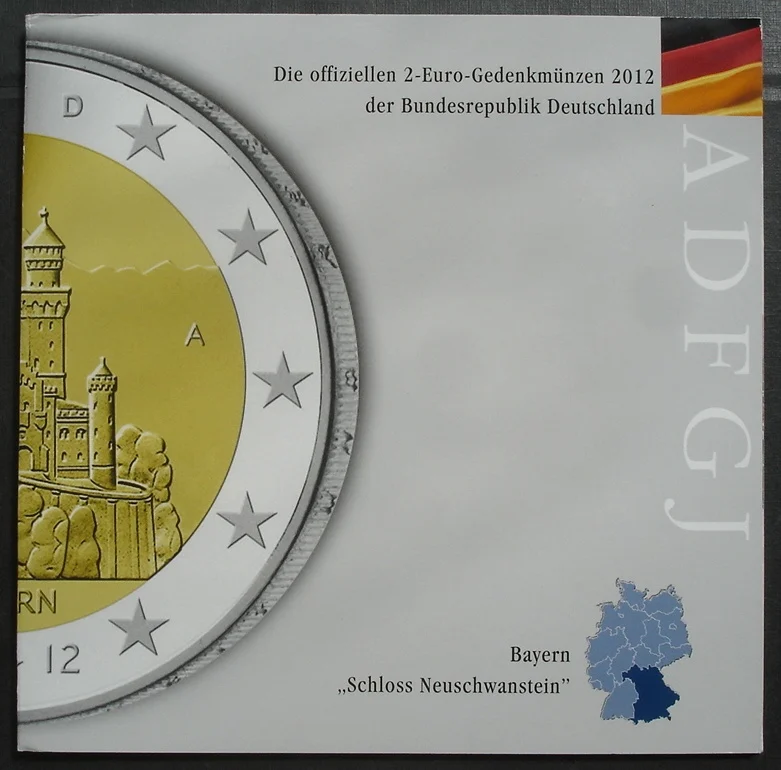 Germania 2012 Moneta Commemorativa Bavaria New Swan Castle Adfgj Standard Cinque Pezzi 2 Euro Dmd