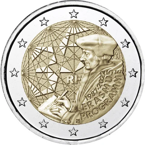Francia 2022 Moneta Commemorativa Programma Internazionale 35 ° Anniversario 2 Euro Unc Nuovo Di Zecca