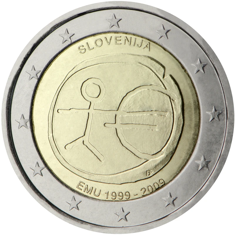 Slovenia 2009 Moneta Commemorativa 10 ° Anniversario Dell'Unione Economica E Moneta 2 Euro Unc