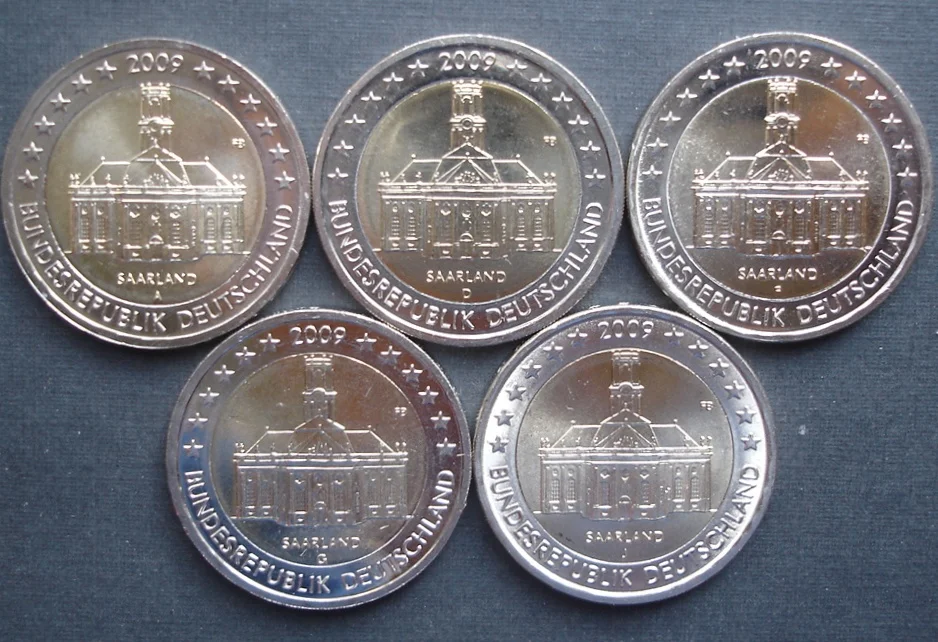 Germania 2009 Moneta Commemorativa Saar Ludwig Church Adfgj Standard Cinque Pezzi 2 Euro Unc Nuovo Di Zecca