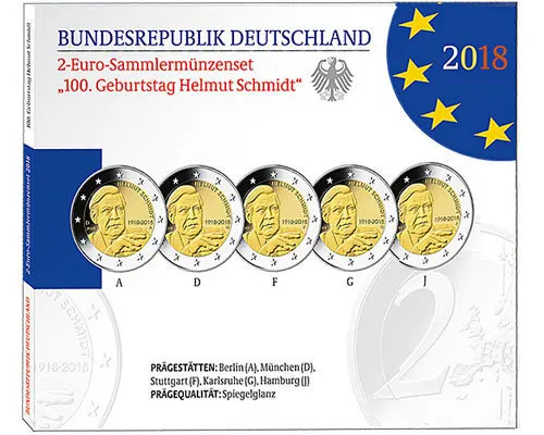Germania Raffinata Moneta Commemorativa Compleanno Di Schmidt Centennial Adfgj Mark 5 Pezzi Nel 2018 2 Euro