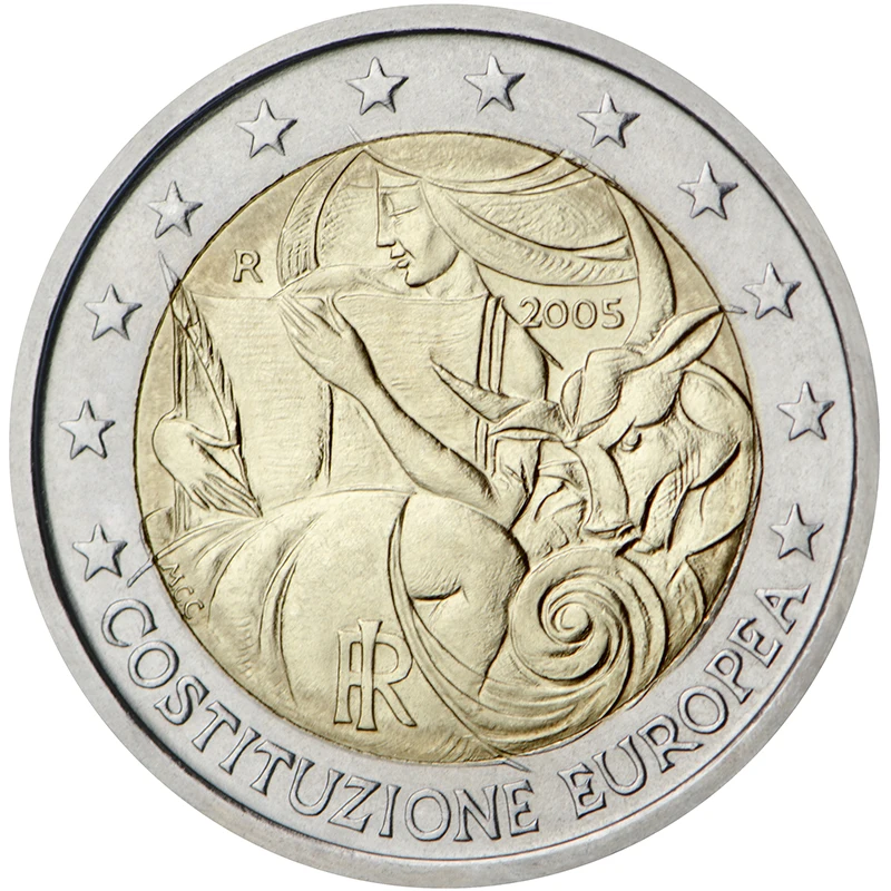 Italia Primo Anniversario Della Firma Della Fondazione Europea Sulla Moneta Commemorativa 2005 2 Euro Unc