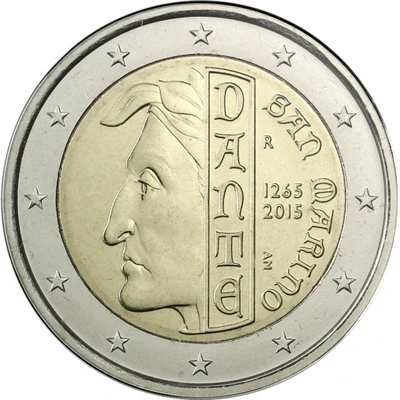 San Marino 2015 Moneta Commemorativa Il 750 ° Anniversario Della Nascita Di Dante 2 Euro Unc Monete Nude Nuove Di Zecca