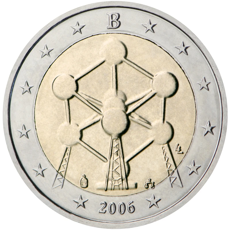 Belgio 2006 Atomic Sphere Tower Moneta Commemorativa 2 Euro Unc Nuovo Di Zecca