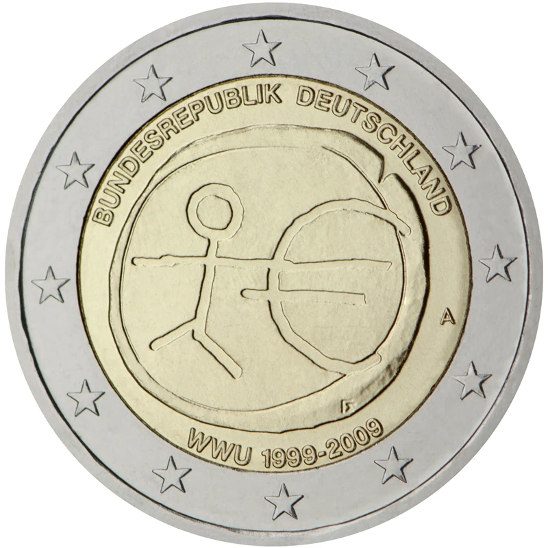 Germania 2009 Moneta Commemorativa 10 ° Anniversario Dell'Unione Economica E Moneta 2 Euro Unc