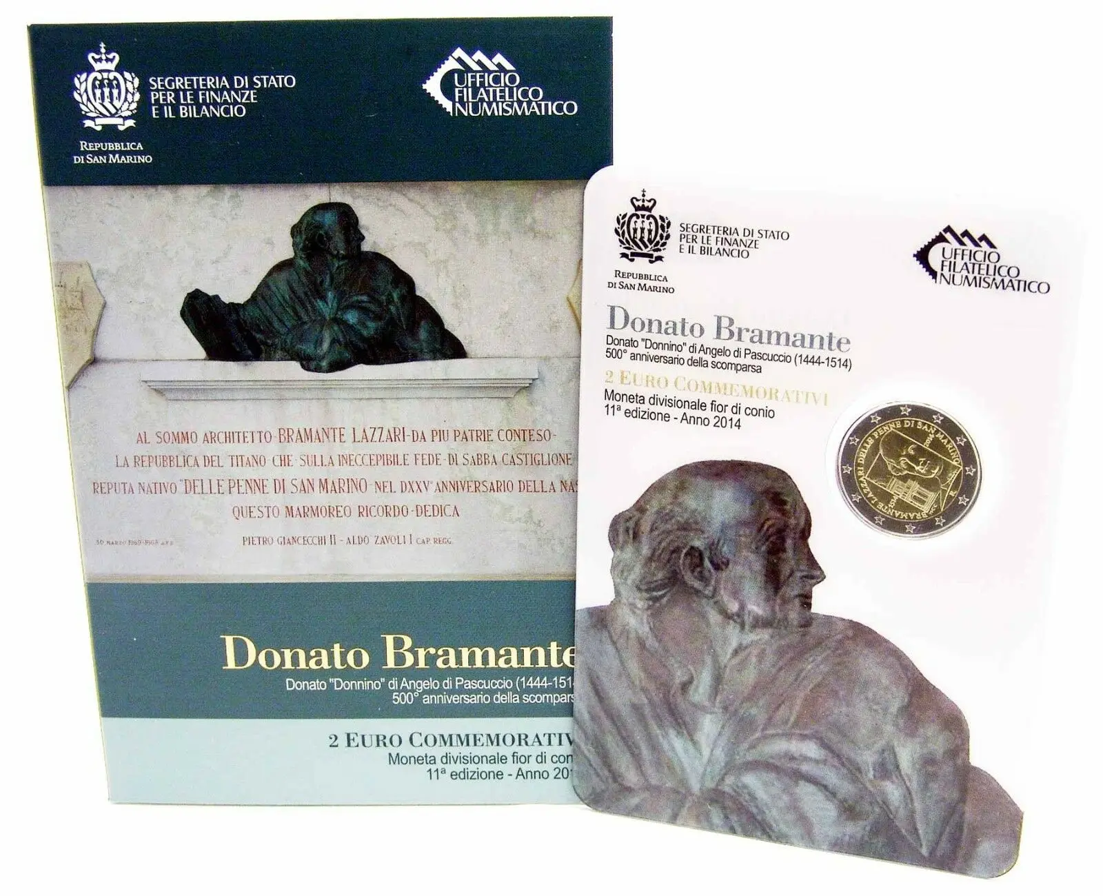 San Marino 2014 Moneta Commemorativa Donetto-Don'Bramante Il 500 ° Anniversario Della Morte Di 2 Euro