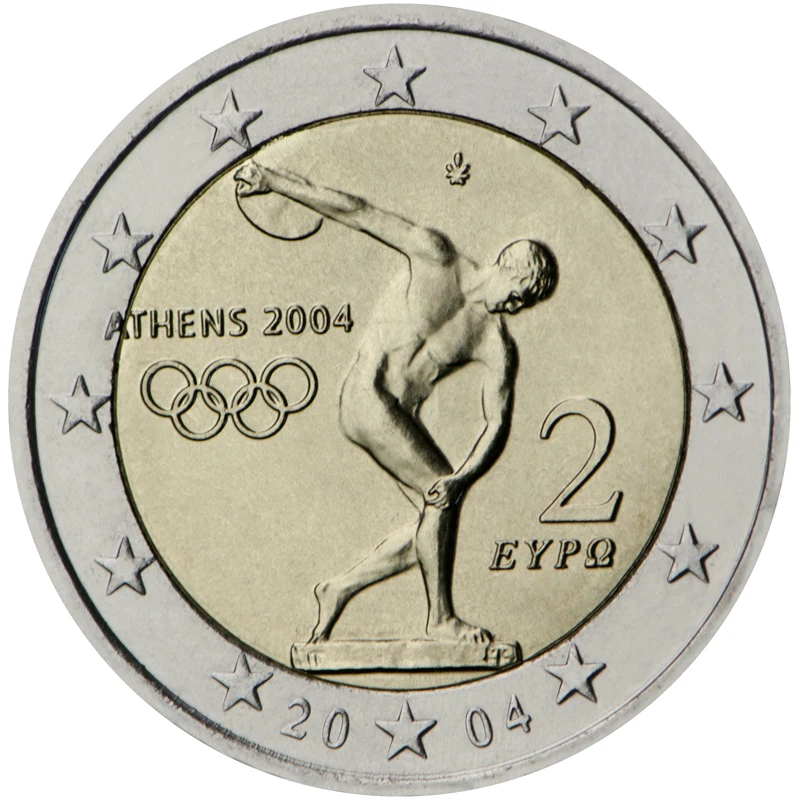 Grecia 2004 Concorso Di Monete Commemorative Discobolus Award-Winning Coins 2 Euro Prima Moneta Commemorativa Unc