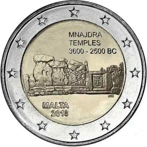 Malta 2018 Moneta Commemorativa Mnara Temple 2 Euro Unc Nuovo Di Zecca