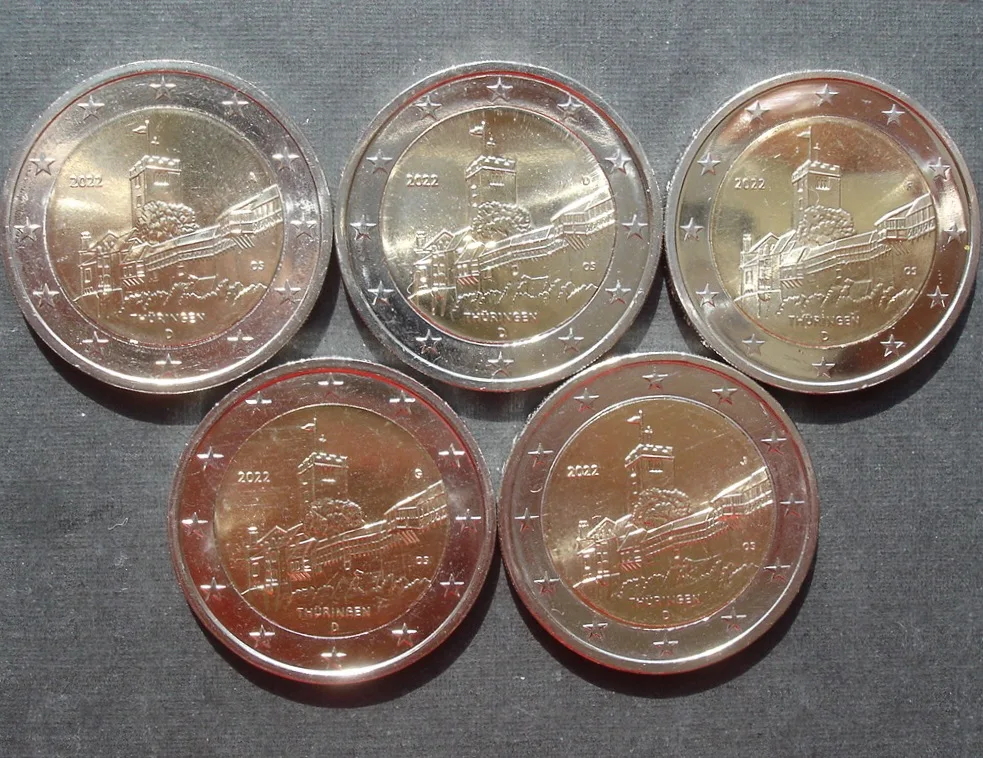 Germania 2022 Moneta Commemorativa Watterburg Thuringen State Adfgj Standard Cinque Pezzi 2 Euro Unc Nuovo Di Zecca