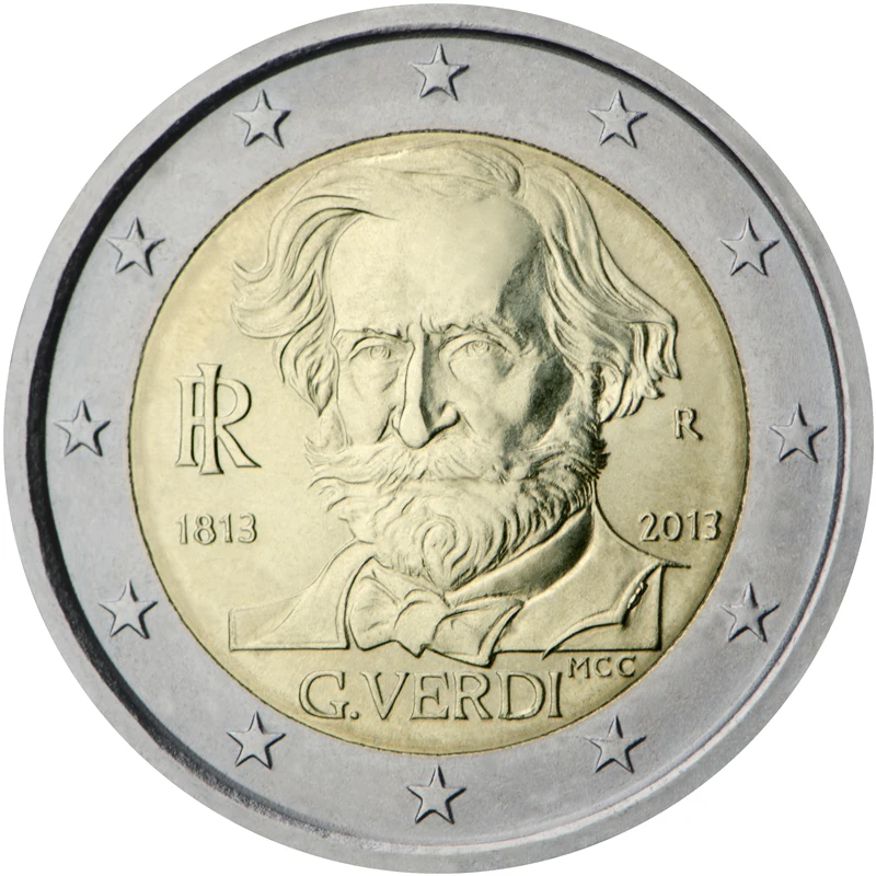 Italia 2013 Moneta Commemorativa Giuseppe Verdi 200 ° Anniversario 2 Euro Unc Nuovo Di Zecca