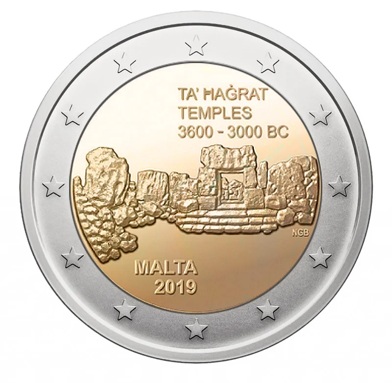 Malta 2019 Moneta Commemorativa Taha Glatter Temple 2 Euro Unc Nuovo Di Zecca