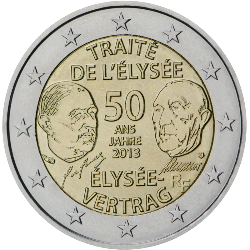 La Francia Ha Rilasciato Insieme 2 Euro Unc Per Il 50 ° Anniversario Della Firma Del Trattato Moneta Commemorativa Elysee 2013