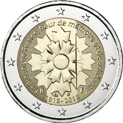 Francia 2018 Moneta Commemorativa Armistice 100 Cornflower 2 Euro Unc Nuovo Di Zecca