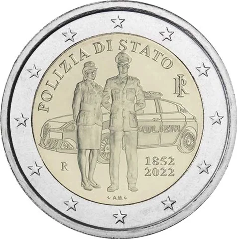 Italia 2022 Moneta Commemorativa Polizia Nazionale 2 Euro Unc Nuovo Di Zecca