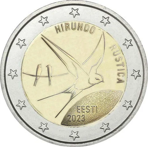 Estonia 2023 Moneta Commemorativa Rondine National Bird Of Estonia Rondine 2 Euro Unc Nuovo Di Zecca