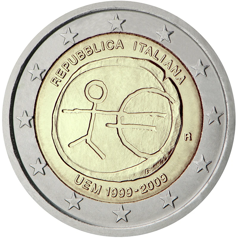 Moneta Commemorativa Italia 2009 10 ° Anniversario Dell'Unione Economica E Moneta 2 Euro Unc