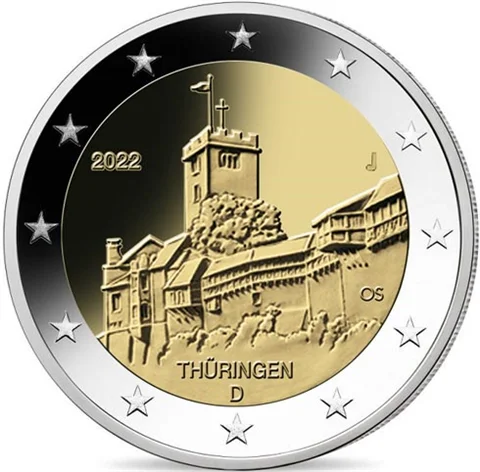 Germania 2022 Moneta Commemorativa Watterburg Valuta Dello Stato 2 Euro Unc Nuovo Di Zecca