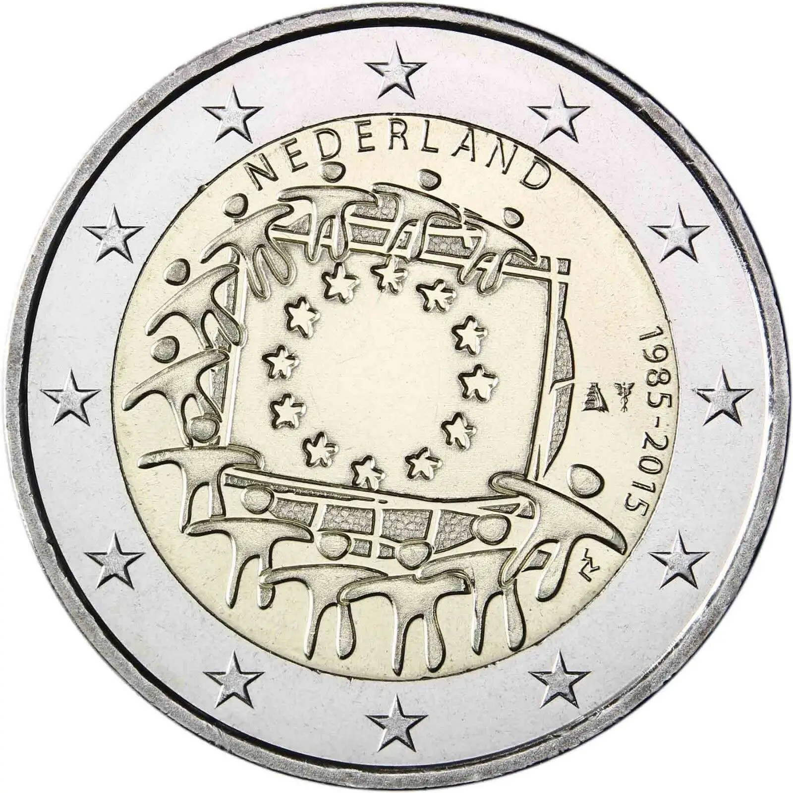 Paesi Bassi 2015 Moneta Commemorativa Bandiera Dell'Europa 30 ° Anniversario 2 Euro Unc