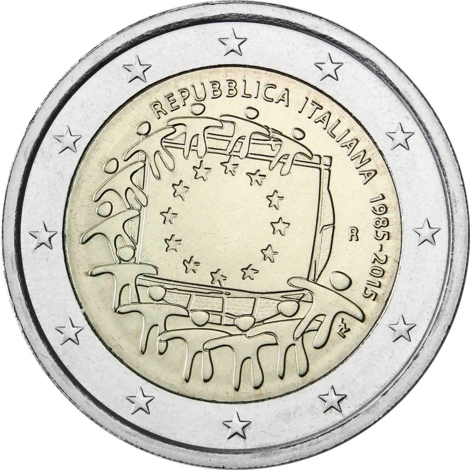 Italia 2015 Moneta Commemorativa Bandiera Dell'Europa 30 ° Anniversario 2 Euro Unc