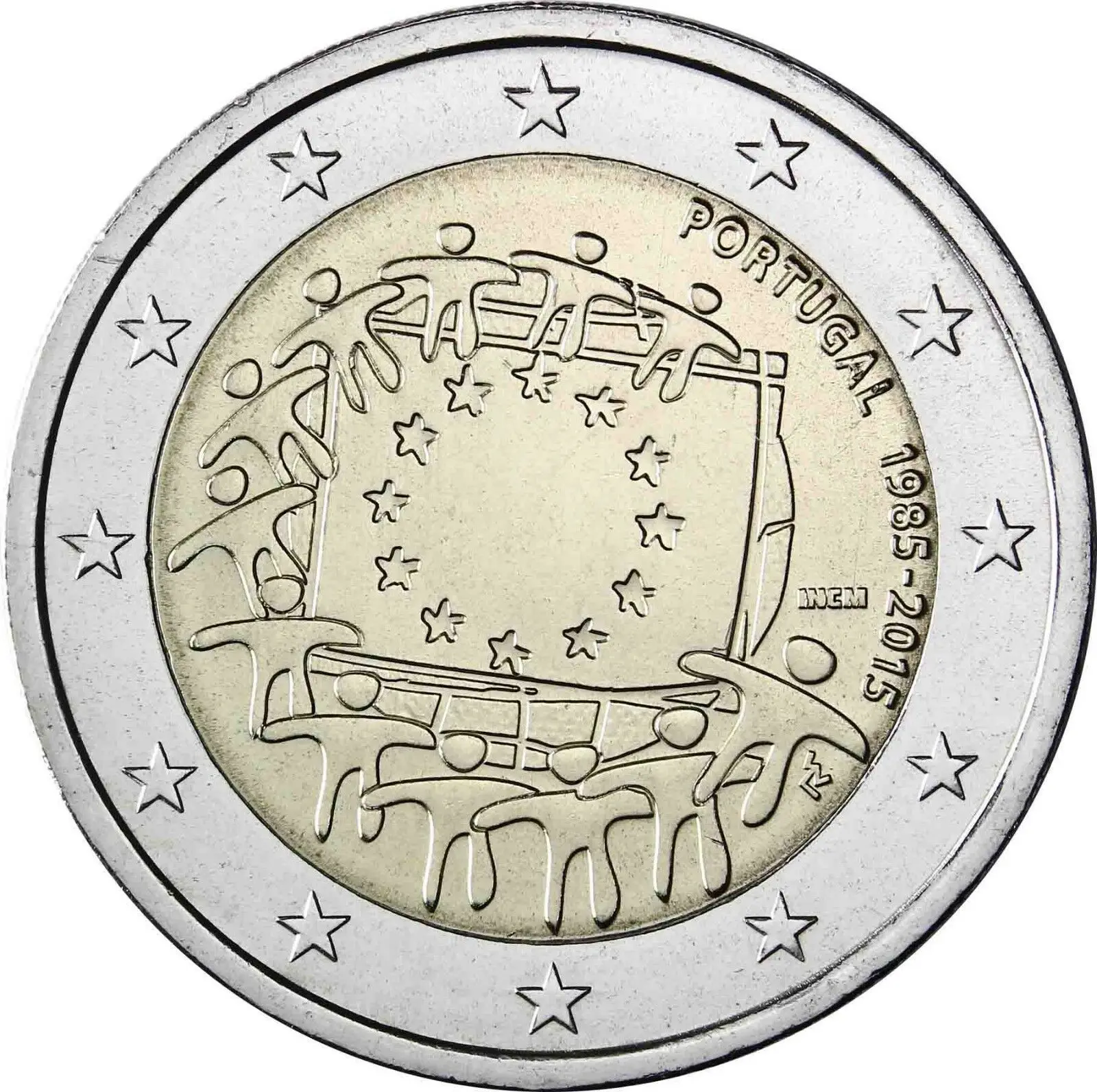 Portogallo 2015 Moneta Commemorativa Bandiera Dell'Europa 30 ° Anniversario 2 Euro Unc Nuovo Di Zecca