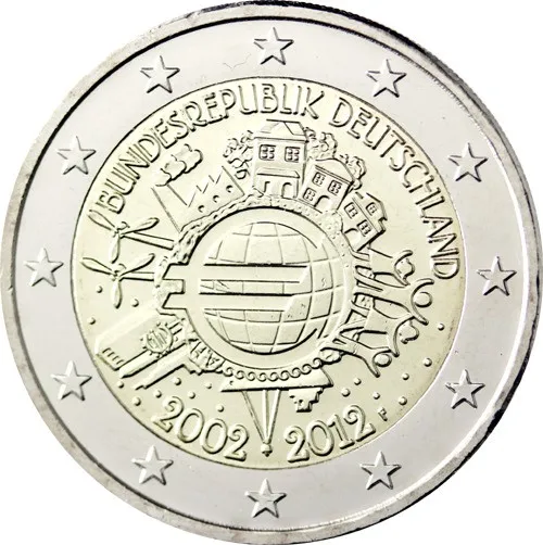 Germania 2012 Moneta Commemorativa Euro 10 Th Anniversary 2 Euro Unc Nuovo Di Zecca