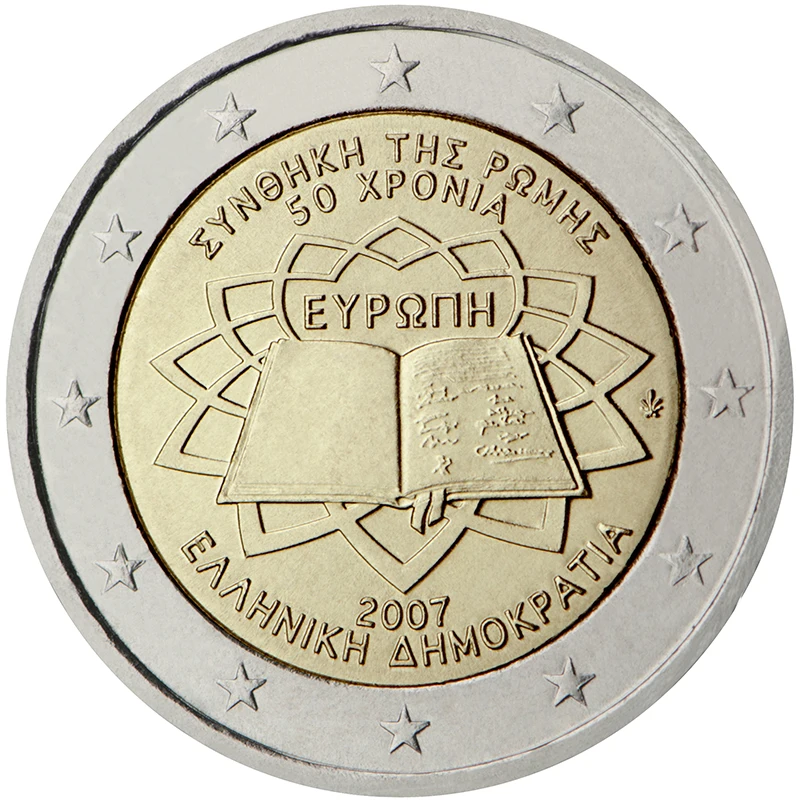 Moneta Commemorativa Della Grecia Il 50 ° Anniversario Della Firma Del Trattato Di Roma 2007 2 Euro Unc