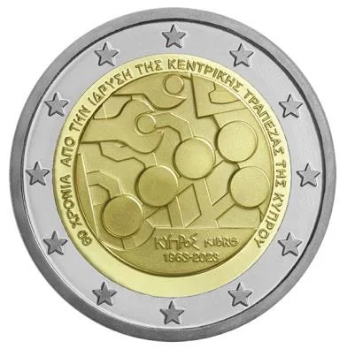 Cipro 2023 Moneta Commemorativa 60 ° Anniversario Della Banca Centrale Di Cipro 2 Euro Unc Nuovo Di Zecca