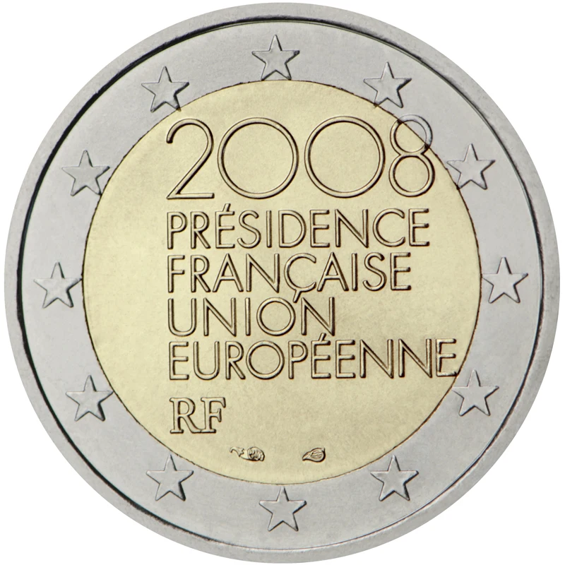 Francia 2008 Moneta Commemorativa Ue Rotante Presidente 2 Euro Moneta Bimetallica Unc