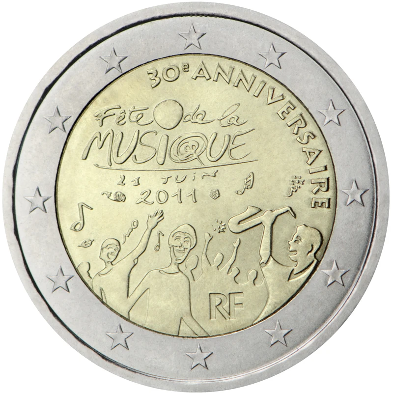 Francia 2011 Moneta Commemorativa Festival Musicale 30 ° Anniversario 2 Euro Unc Nuovo Di Zecca