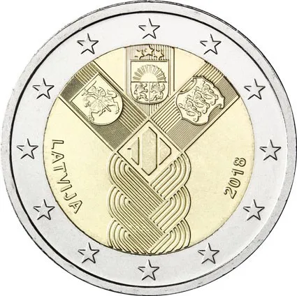 Lettonia 2018 Moneta Commemorativa Independence Of Baltic States 2 Euro Unc Nuovo Di Zecca
