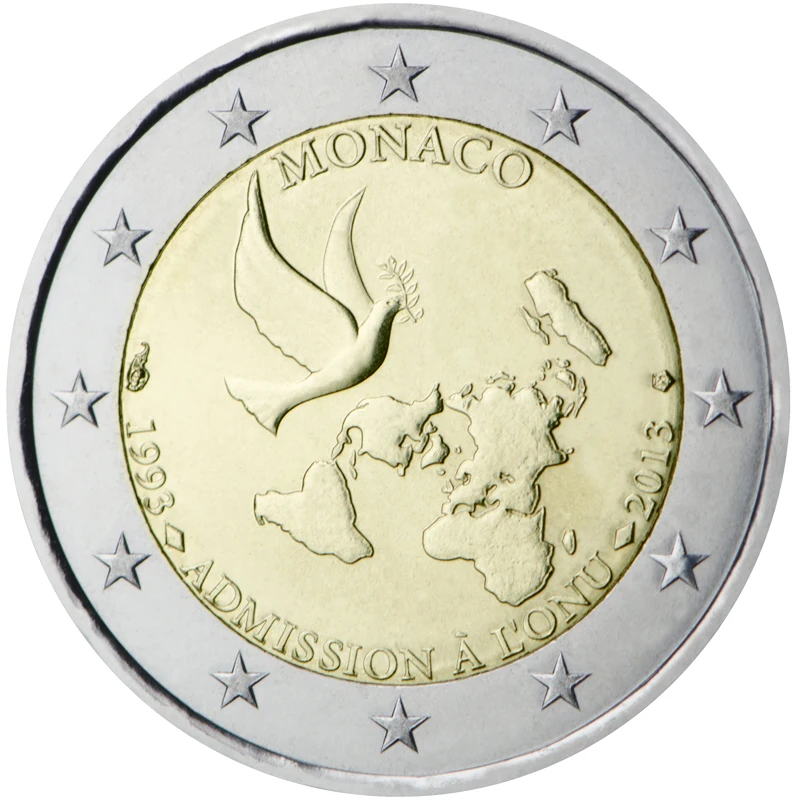 Monaco 2013 Moneta Commemorativa 20 ° Anniversario Di Adesione Alle Nazioni Unite 2 Euro Unc Nuovo Di Zecca