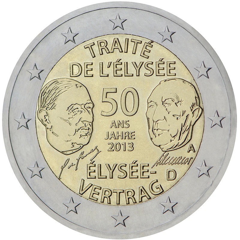 La Germania Ha Rilasciato Insieme 2 Euro Unc Nuovo Di Zecca Nel 50 ° Anniversario Della Firma Del Trattato Moneta Commemorativa Elysee 2013